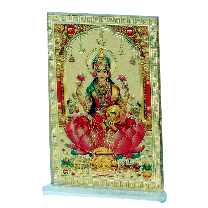Goddess Lakshmi Is Sitting on Lotus Flower Photo - 4 x 2 Inches | For Pooja Temple | Home Decor | Car Dashboard | Office & Mandir Decoration And Gifts