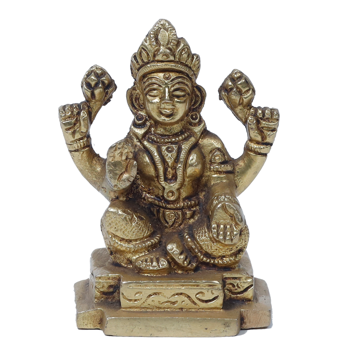 Brass Murti Goddess Lakshmi Ji Is Sitting On Throne - 3.5 × 3 Inches | For Pooja Temple | Home Decor | Office & Mandir Decoration And Gifts