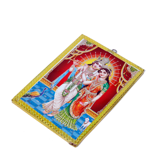 Lord Krishna And Goddess Radha Photo Frame - 7 x 5 Inches | For Pooja Temple | Home Decor | Office Decoration | Mandir Decoration And Gifts