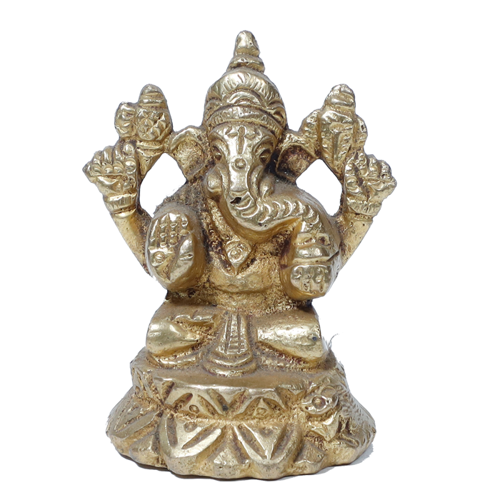 Brass Murti Lord Ganesha Is Sitting On Throne - 2 × 1 Inches | 2.5 × 2 Inches | For Pooja Temple | Home Decor | Office & Mandir Decoration And Gifts