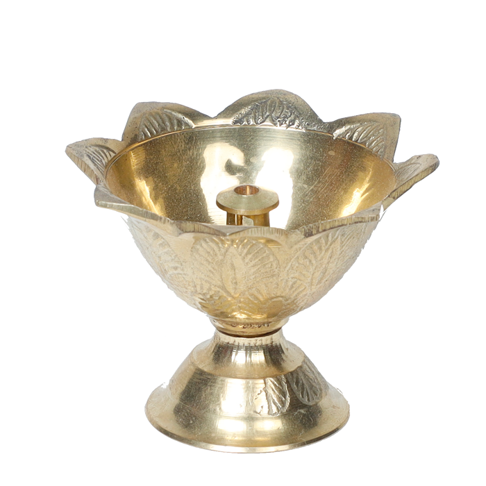 Brass Devdas Diya Oil Puja Lamp Engraved Design - 2 × 2.5 Inches | 1.5 × 2 Inches | For Pooja Temple | Home And Mandir Decoration And Gifts