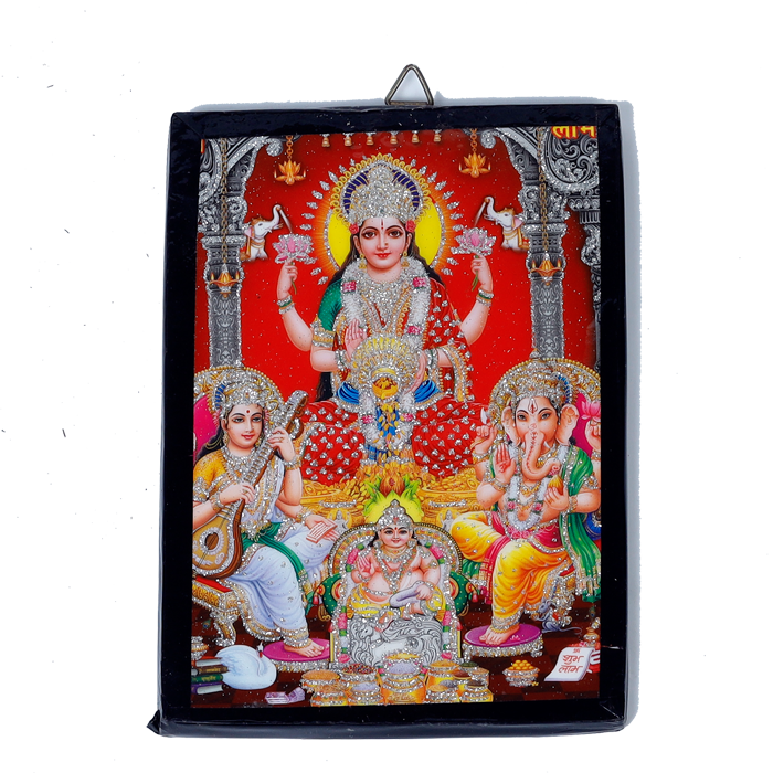 Goddess Lakshmi Mata, Lord Ganesha, Goddess Saraswati Mata And Kubera | Photo Frame - 7 x 5 Inches | For Pooja Temple | Home Decor | Office Decoration | Mandir Decoration And Gifts