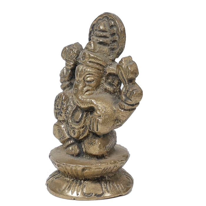 Brass Murti Lord Ganesha Is Sitting On Throne - 2 × 1.5 Inches | 3 × 2.5 Inches | For Pooja Temple | Home Decor | Office & Mandir Decoration And Gifts