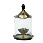 Brass OM Akhand Diya Pooja Mandir | Diya With Glass Cover - 7 × 3.5 Inches | 7 × 4 Inches | For Pooja Temple | Home & Mandir Decoration And Gifts