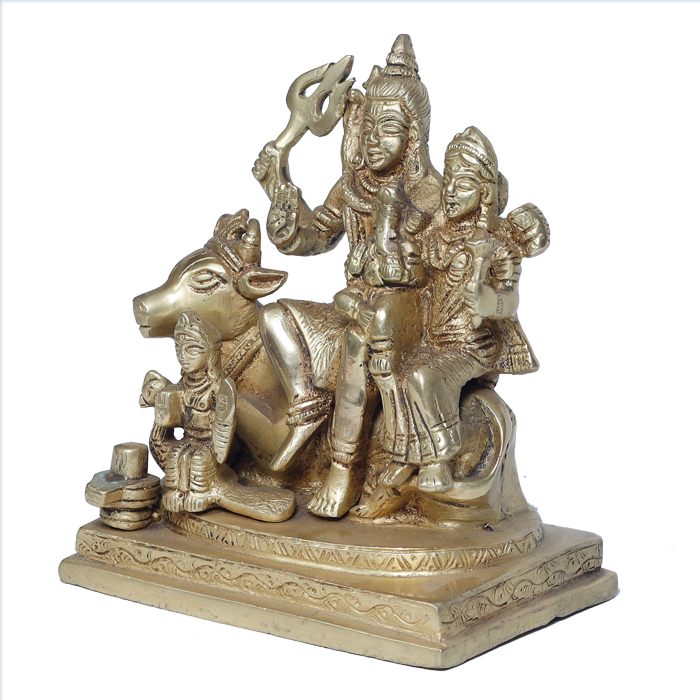 Brass Murti Lord Shiva Family | God Shiva, Parvati, Ganesh And Kartikeya Murti - 6 × 5 Inches | For Pooja Temple | Home Decor And Gifts