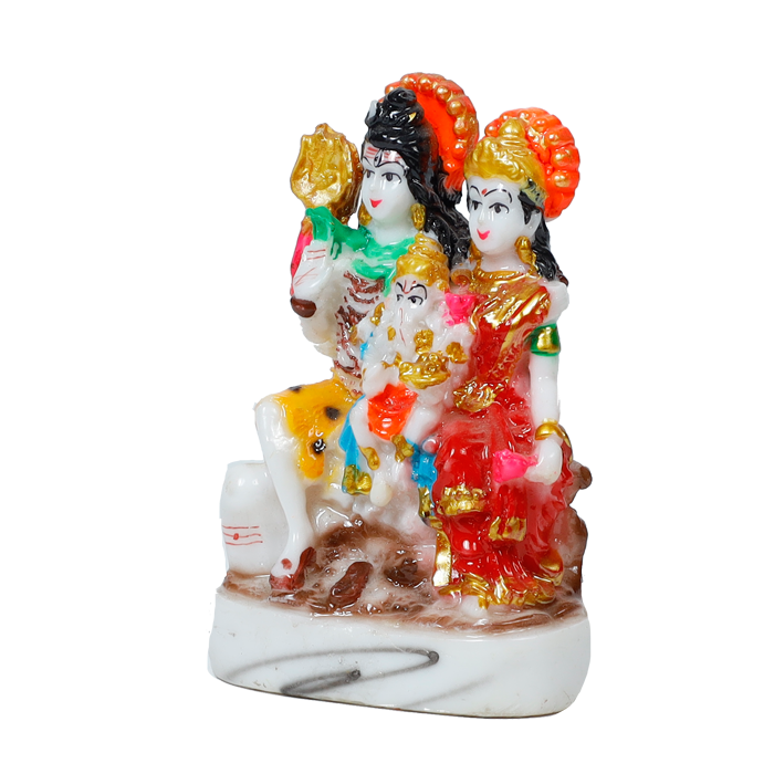 Lord Shiva Family Is Sitting On The Throne | Marble Dust Murti Idol - 4 × 3 Inches | For Pooja Temple | Home Decor | Office Decoration | Mandir Decoration And Gifts