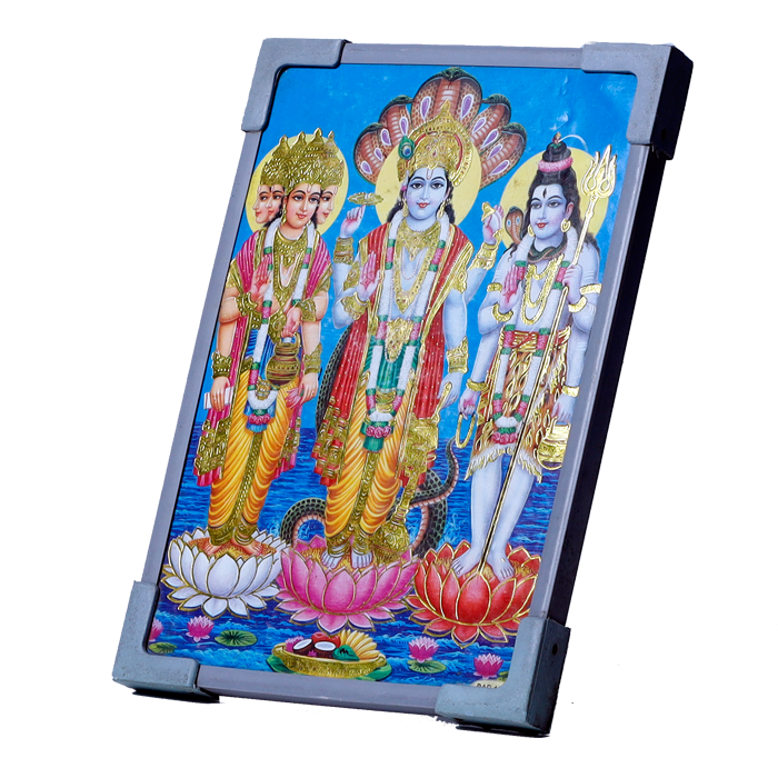 Lord Shiva, Lord Vishnu And Satyanarayana Bhagwan Photo Frame - 7 × 5 Inches | For Pooja Temple | Home Decor | Office Decoration | Mandir Decoration And Gifts