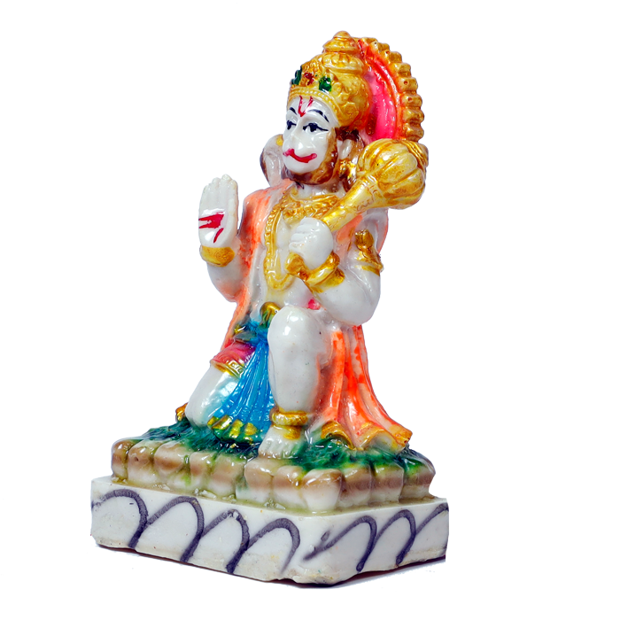 Lord Hanuman Ji Is Sitting On The Throne | Marble Dust Murti Idol - 5 × 3 Inches | For Pooja Temple | Home Decor | Office Decoration | Mandir Decoration And Gifts