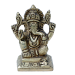 Brass Murti Lord Ganesha Is Sitting On Stool - 3.5 × 3.2 Inches| For Pooja Temple | Home Decor | Office & Mandir Decoration And Gifts