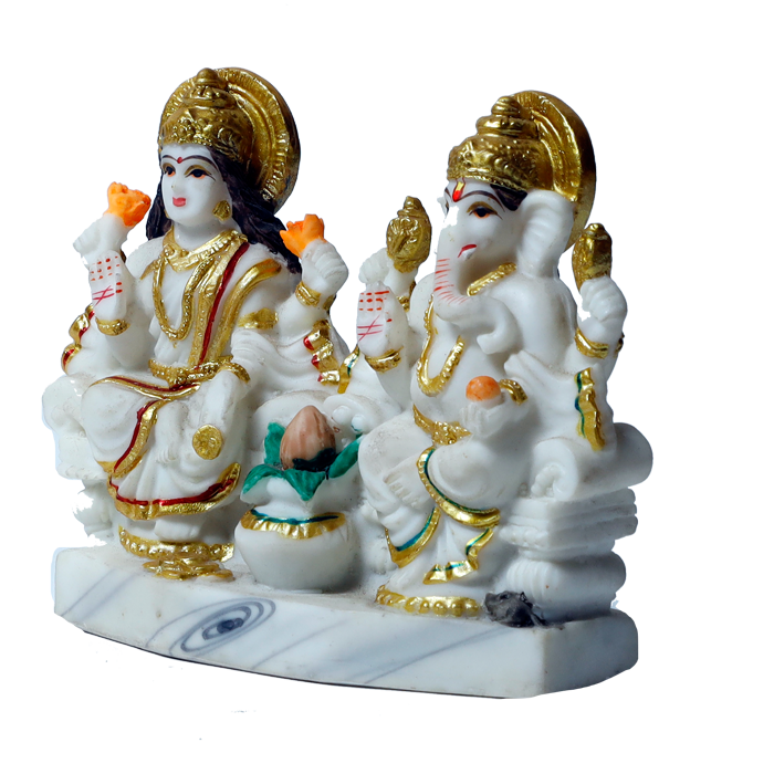 Goddess Lakshmi Mata & Lord Ganesha Is Sitting On Throne | Marble Dust Murti Idol - 4 x 5 Inches | For Pooja Temple | Home Decor | Office Decoration | Mandir Decoration And Gifts