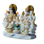 Goddess Lakshmi Mata & Lord Ganesha Is Sitting On Throne | Marble Dust Murti Idol - 4 x 5 Inches | For Pooja Temple | Home Decor | Office Decoration | Mandir Decoration And Gifts