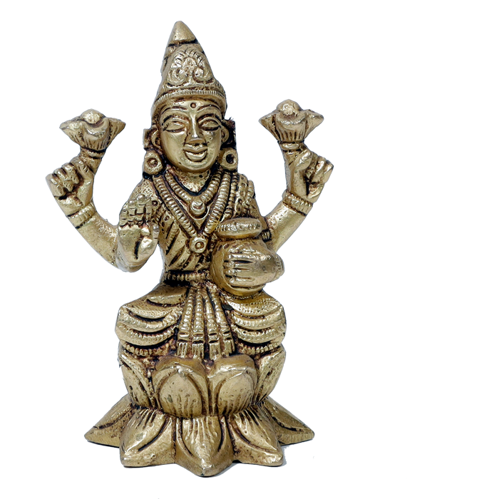 Brass Murti Goddess Lakshmi Ji Is Sitting On Lotus Flower - 4 × 3 Inches | For Pooja Temple | Home Decor | Office & Mandir Decoration And Gifts