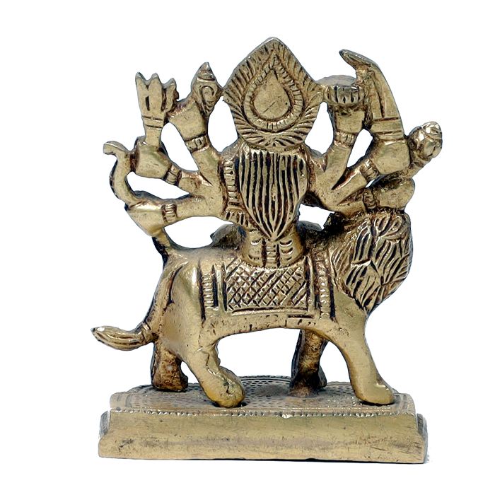 Brass Murti Goddess Durga Mata Is Sitting On Lion - 3 × 2.5 Inches | For Pooja Temple | Home Decor | Office & Mandir Decoration And Gifts
