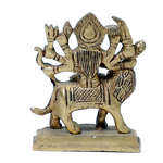 Brass Murti Goddess Durga Mata Is Sitting On Lion - 3 × 2.5 Inches | For Pooja Temple | Home Decor | Office & Mandir Decoration And Gifts