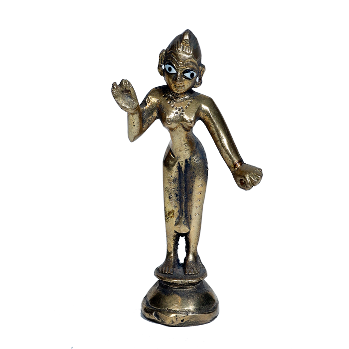 Brass Murti Goddess Radha Is Standing At The Stool - 4 × 2.5 Inches | For Pooja Temple | Home Decor | Office & Mandir Decoration And Gifts