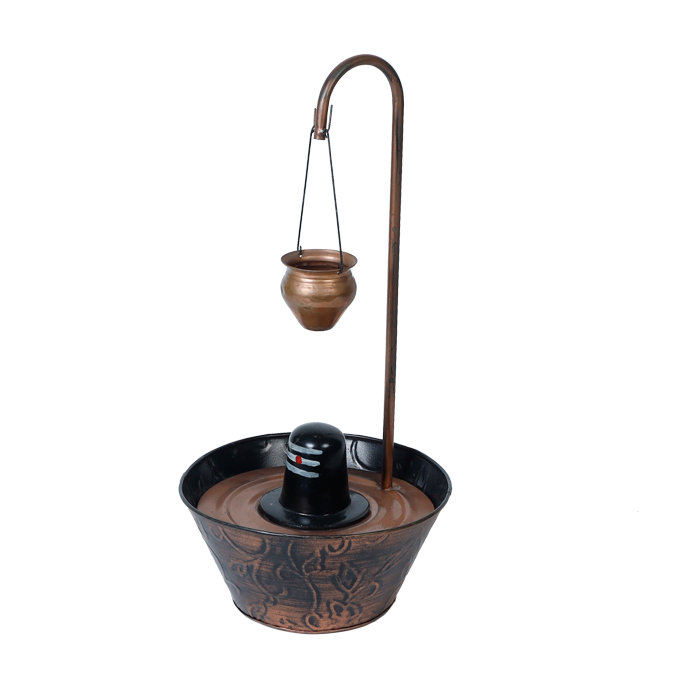Bianco Shivling Water Fountain with Real Copper Kalash Drip | Polyresin Table-Top Indoor Waterfall for - 18 × 9 Inches | For Pooja Temple | Home Décor | Vastu | Meditation & Gifts