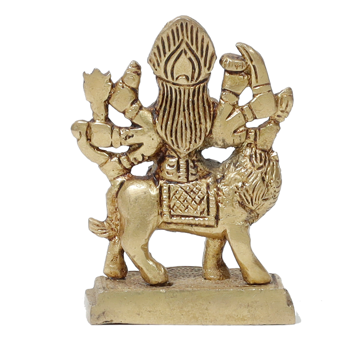 Brass Murti Goddess Durga Mata Is Sitting On Lion - 3 × 2 Inches | For Pooja Temple | Home Decor | Office & Mandir Decoration And Gifts