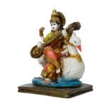 Goddess Saraswati Mata Is Sitting on A Swan Marble Dust Murti Idol - 7 × 6 Inches | For Pooja Temple | Home Decor | Office Decoration | Mandir Decoration And Gifts