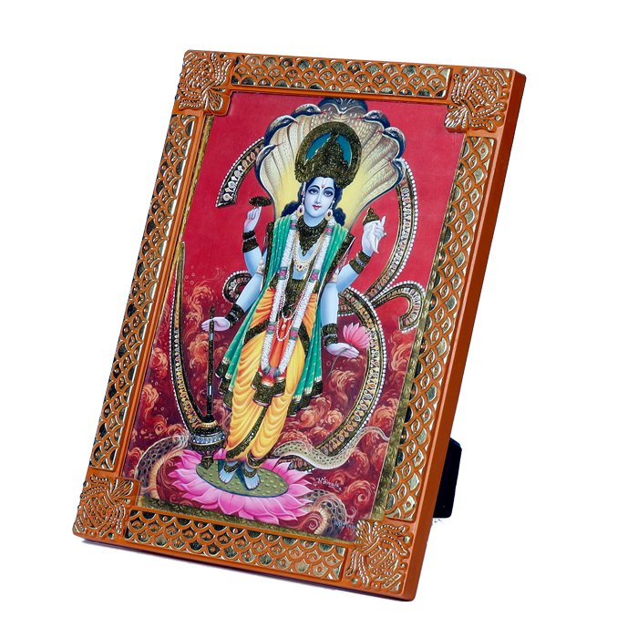 Lord Vishnu Bhagwan Photo Frame - 8 x 6 Inches | For Pooja Temple | Home Decor | Office Decoration | Mandir Decoration And Gifts