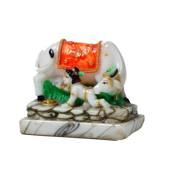 Nandi And Lord Bal Gopal Krishana | Marble Dust Murti Idol - 4 x 4 Inches | For Pooja Temple | Home Decor | Office Decoration | Mandir Decoration And Gifts