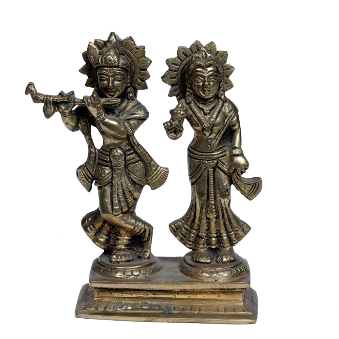 Brass Murti Goddess Radha And Lord Krishana - 6 × 5.5 Inches | For Pooja Temple | Home Decor | Office & Mandir Decoration And Gifts