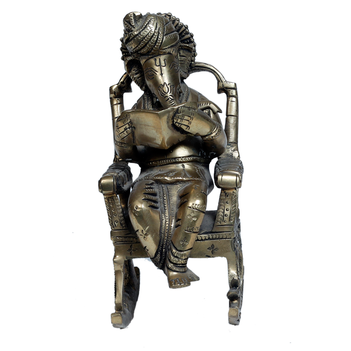 Brass Murti Lord Ganesha Is Sitting On Rocking Chair - 8 × 3 Inches | For Pooja Temple | Home Decor | Office & Mandir Decoration And Gifts