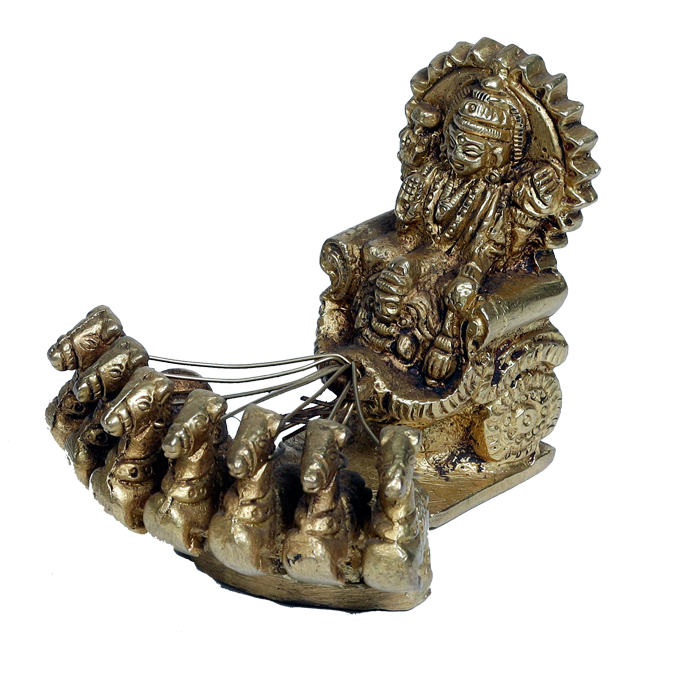 Brass Murti Lord Surya Dev on His Seven Horses Chariot - 3 × 3.5 Inches | For Pooja Temple | Home Decor | Office & Mandir Decoration And Gifts