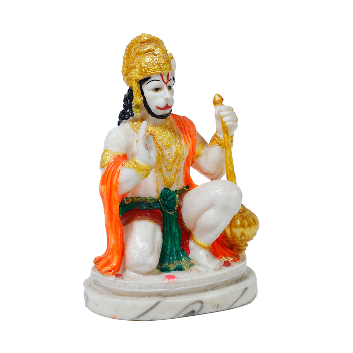 Lord Veer Bajrangbali Hanuman Ji Marble Dust Murti Idol - 9 x 6 Inches | For Pooja Temple | Home Decor | Office Decoration | Mandir Decoration And Gifts