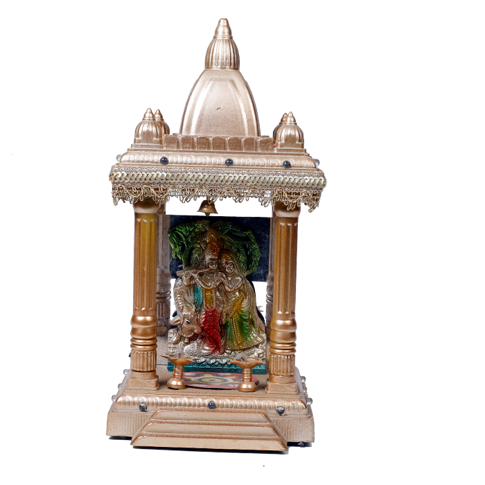 Goddess Radha And Lord Krishna Is Sitting In The Temple - 11 × 6 Inches | Golden Floor Rested Home Temple Light | Home Decor | Office Decoration | Mandir Decoration And Gifts
