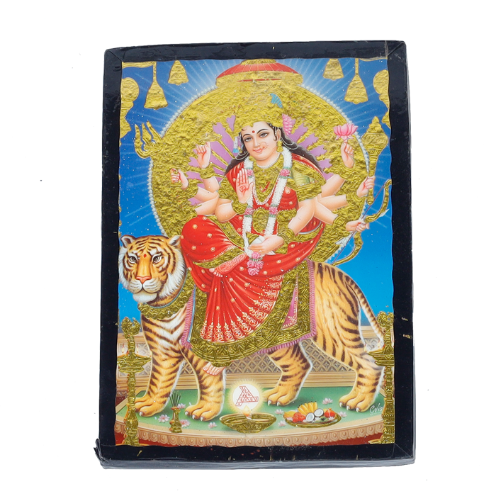 Goddess Durga Mata Is Sitting On The Lion Photo Frame - 7 x 5 Inches | For Pooja Temple | Home Decor | Office Decoration | Mandir Decoration And Gifts