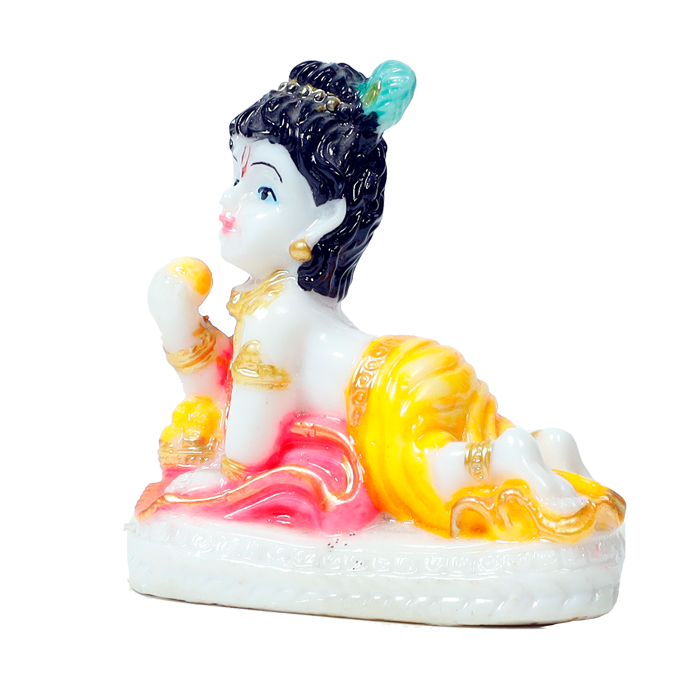 Lord Krishna Is Sitting On Throne | Marble Dust Murti Idol - 3 x 3 Inches | For Pooja Temple | Home Decor | Office Decoration | Mandir Decoration And Gifts