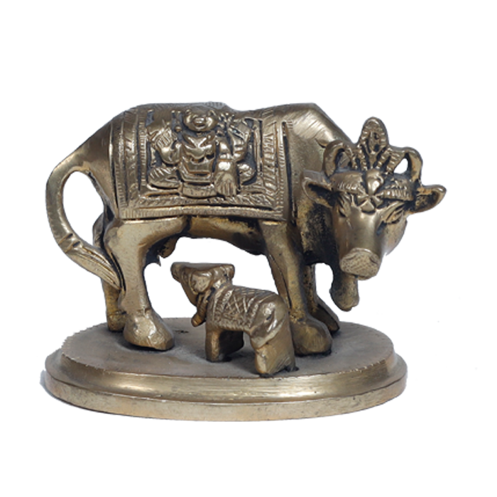 Brass Murti 3 No. Cow And Collins - 2.5 × 3.5 Inches | 3 × 3.5 Inches | For Pooja Temple | Home Decor | Office & Mandir Decoration | Vastu & Spiritual Decor, Ideal for Worship And Gifts