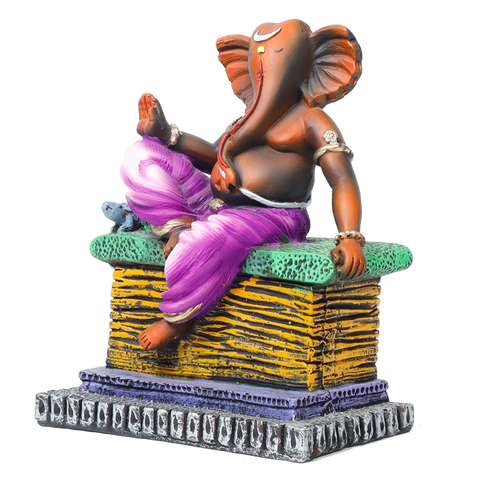 Lord Ganesha Is Sitting On The Throne Terracotta Clay Murti Idol - 7 × 4 Inches | For Pooja Temple | Home Decor | Office Decoration | Mandir Decoration And Gifts