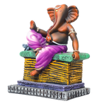 Lord Ganesha Is Sitting On The Throne Terracotta Clay Murti Idol - 7 × 4 Inches | For Pooja Temple | Home Decor | Office Decoration | Mandir Decoration And Gifts