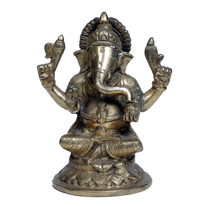 Brass Murti Lord Ganesha Is Sitting On Throne - 7 × 4.5 Inches | For Pooja Temple | Home Decor | Office & Mandir Decoration And Gifts