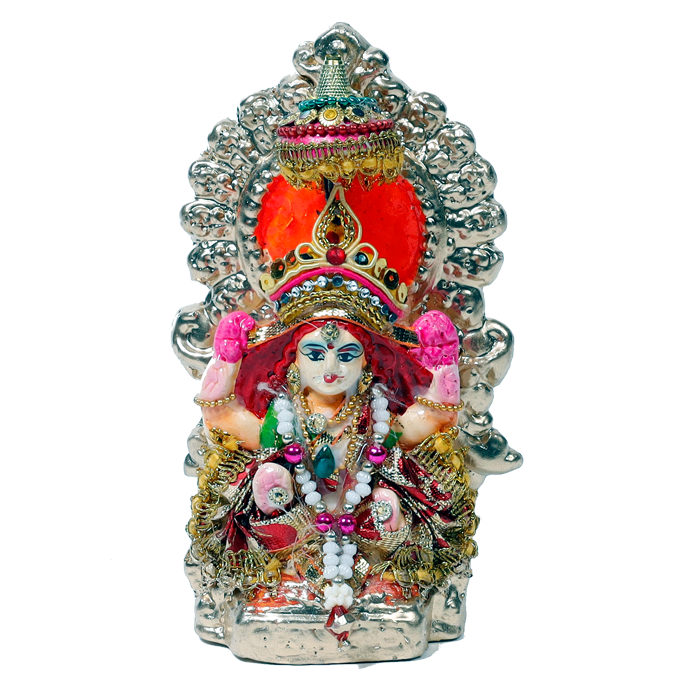Goddess Lakshmi Mata Is Sitting On Throne | Terracotta Clay Murti Idol - 6 × 3 Inches | For Pooja Temple | Home Decor | Office Decoration | Mandir Decoration And Gifts
