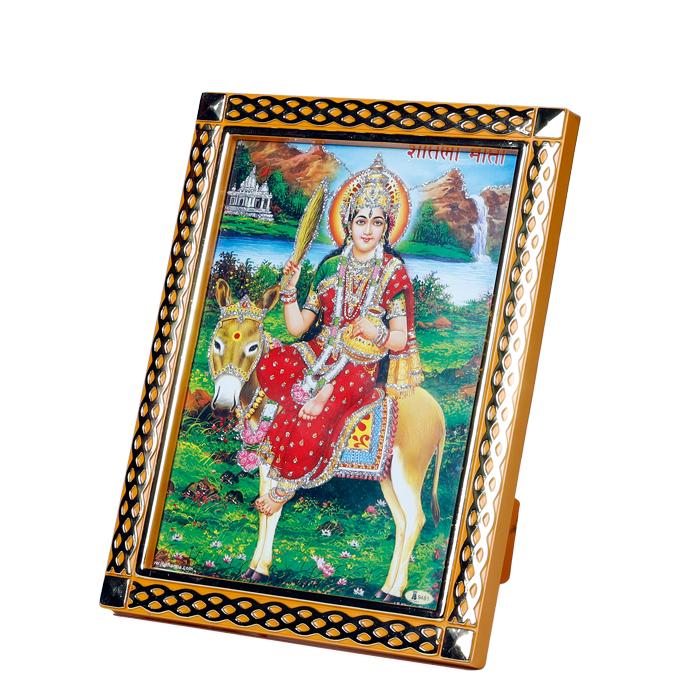 Goddess Sheetala Mata Is Sitting On Donkey | Photo Frame - 8 x 6 Inches | For Pooja Temple | Home Decor | Office Decoration | Mandir Decoration And Gifts