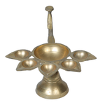 Brass Panchmukhi Puja Aarti Diya with Handle | Festival, Diwali, Navratri 5 Batti Oil Diya Stand - 4 × 11 Inches | 3 × 10 Inches | For Pooja Temple | Home And Mandir Decoration
