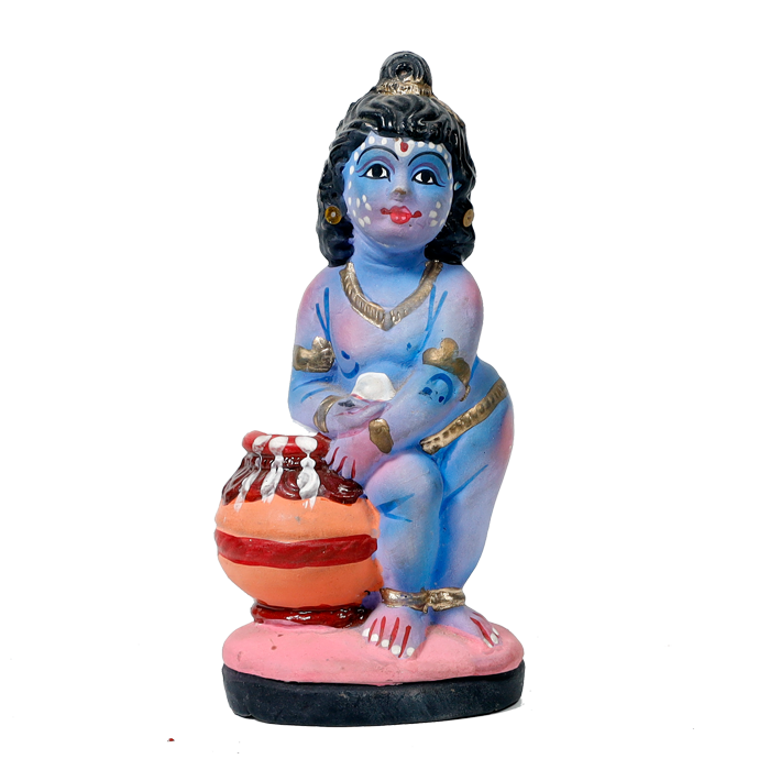 Lord Bal Gopal Krishna, Makhan Chor Kanhiya Terracotta Clay Murti Idol - 7 × 4 Inches | Pooja Temple | Home Decor | Office Decoration | Mandir Decoration And Gifts