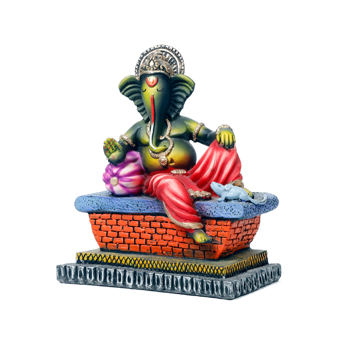 Lord Ganesha Is Sitting On The Throne Terracotta Clay Murti Idol - 7 × 4 Inches | For Pooja Temple | Home Decor | Office Decoration | Mandir Decoration And Gifts