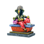 Lord Ganesha Is Sitting On The Throne Terracotta Clay Murti Idol - 7 × 4 Inches | For Pooja Temple | Home Decor | Office Decoration | Mandir Decoration And Gifts