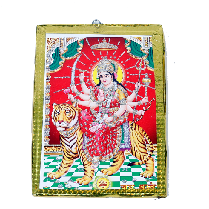 Goddess Durga Devi Is Sitting On Tiger | Photo Frame - 7 x 5 Inches | For Pooja Temple | Home Decor | Office Decoration | Mandir Decoration And Gifts