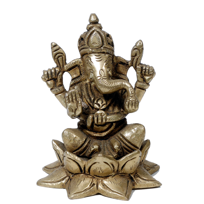 Brass Murti Lord Ganesha Is Sitting On Throne - 3.5 × 3 Inches | For Pooja Temple | Home Decor | Office & Mandir Decoration And Gifts