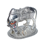 Metal Golden And Silver Plated Cow And Collins - 6.5 × 9 Inches | For Pooja Temple | Home Decor | Office & Mandir Decoration | Vastu & Spiritual Decor, Ideal for Worship And Gifts
