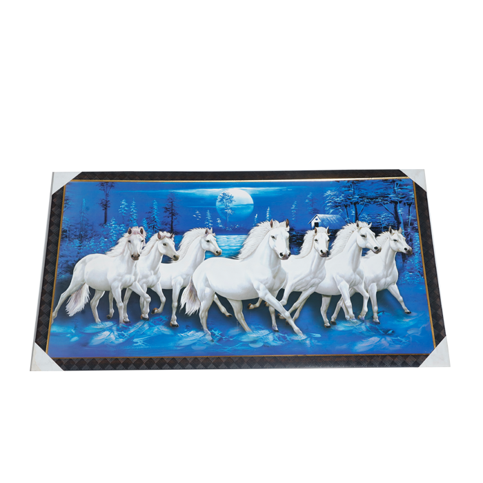 7 Running Vastu Shastra White Horse Photo Frame - 21 × 39 Inches | For Home Decor And Gifts