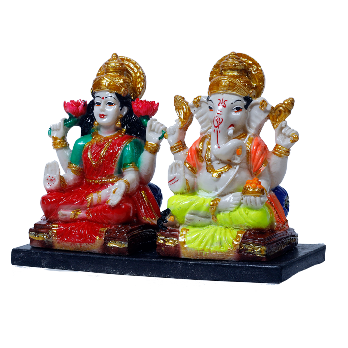 Goddess Lakshmi Mata & Lord Ganesh Is Sitting On Throne Marble Dust Murti Idol - 6 x 5 Inches | For Pooja Temple | Home Decor | Office Decoration | Mandir Decoration And Gifts