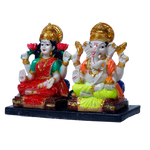 Goddess Lakshmi Mata & Lord Ganesh Is Sitting On Throne Marble Dust Murti Idol - 6 x 5 Inches | For Pooja Temple | Home Decor | Office Decoration | Mandir Decoration And Gifts