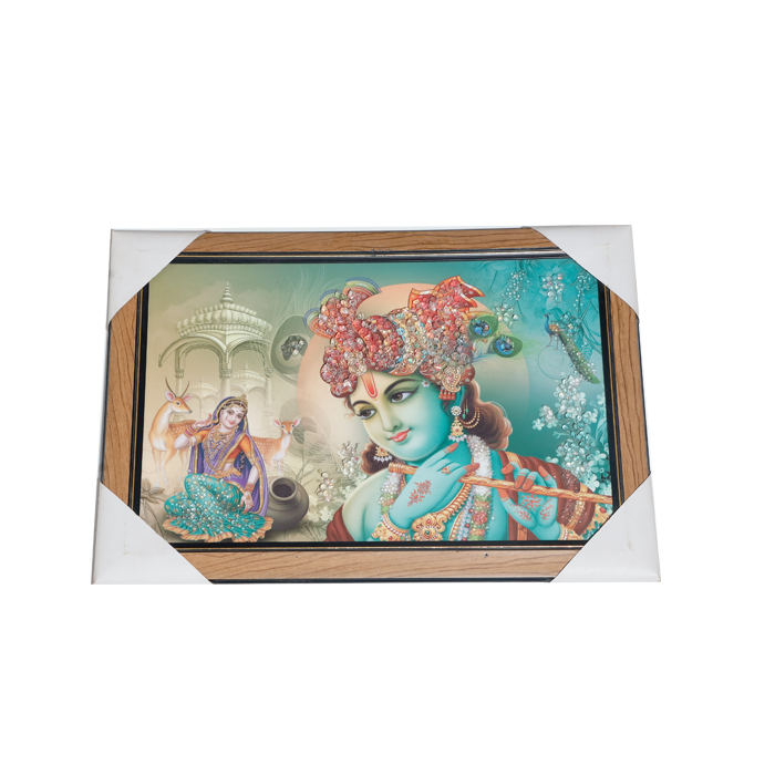 Goddess Radha And Lord Krishan Photo Frame - 20 × 15 Inches | For Pooja Temple | Home Decor And Gifts