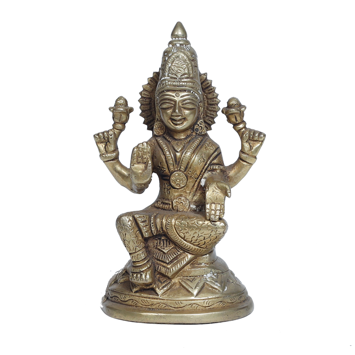 Brass Murti Goddess Lakshmi Ji Is Sitting On Throne - 6 × 4 Inches | For Pooja Temple | Home Decor | Office & Mandir Decoration And Gifts