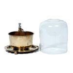 Brass Akhand Jyoti Diya Oil Lamp with Adjustable Bati Knob | Lifting Screw Wick Holder & Borosilicate Glass Cover - 5 × 6 Inches | For Pooja Temple | Home & Mandir Decoration And Gifts